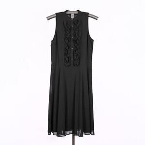 American Living Y2K Black Dress Women's SZ 12 Ruffled Bodice Sheer Fabric Lined